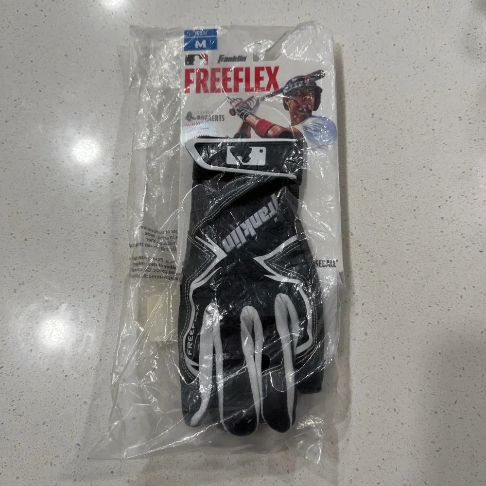 Franklin Freeflex Youth Medium Baseball Batting Glove‎ Black White MLB Single